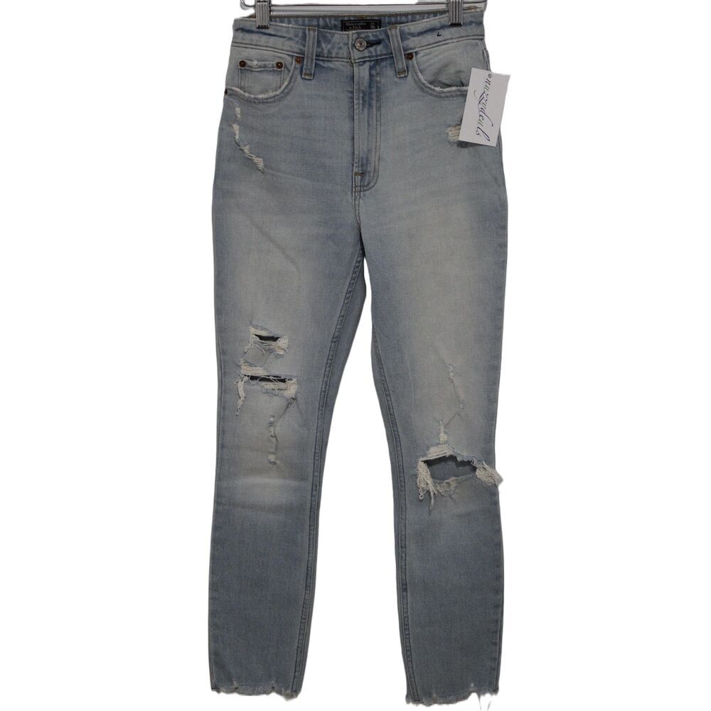 Womens Abercrombie & Fitch Simone High Rise Slim Skinny Distressed Jeans Size 24